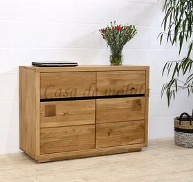 Massivholz Kommode mit Stirnholz CENTRO 120x85x40cm Wildeiche massiv natur geölt Casa de mobila Goslar