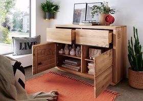 Massivholz Kommode mit Stirnholz CENTRO 120x85x40cm Wildeiche massiv natur geölt Casa de mobila Goslar