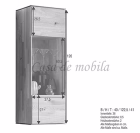 Massivholz Wandvitrine hängend MADERA 40x123x41cm Wildeiche massiv natur geölt, 1035460311 Casa de mobila Goslar