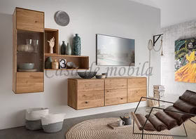 Massivholz Hängevitrine MADERA 40x123x41cm Wildeiche massiv natur geölt, 1035460311 Casa de mobila Goslar