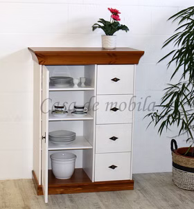 Massivholz Hochschrank 88x117x45cm BERGEN Kiefer massiv 2farbig weiß bernsteinfarben lackiert Casa de mobila Goslar