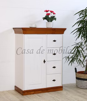 Massivholz Hochkommode 88x117x45cm BERGEN Kiefer massiv 2farbig weiß bernsteinfarben lackiert Casa de mobila Goslar