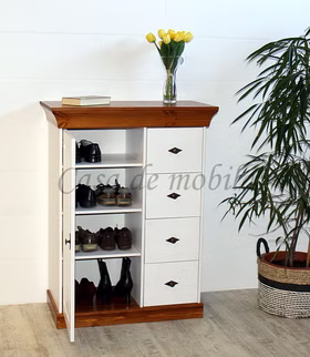 Massivholz Schuhschrank 88x117x45cm BERGEN Kiefer massiv 2farbig weiß bernsteinfarben lackiert Casa de mobila Goslar