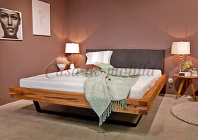 Balkenbett mit Polsterkopfteil 180x200x45cm Wildeiche massiv geölt Balkenbett Holzbett Kufenbett 180x200 Wildeiche massiv natur geölt Polsterkopfteil casademobila