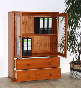 Massivholz Anrichte Schrank mit Glastüren und Schubladen CONTRA 89x122x33cm Kirschbaumfarben Casa de mobila Goslar