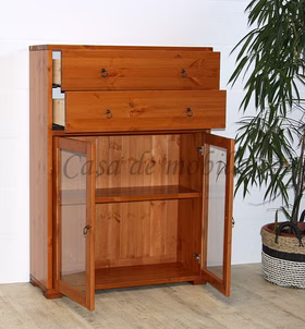 Massivholz Geschirrschrank mit Glastüren und Schubladen CONTRA 89x122x33cm kiefer massiv provence lackiert Casa de mobila Goslar