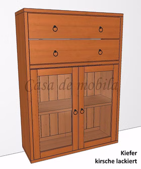Massivholz Anrichte Schrank mit Glastüren und Schubladen CONTRA 89x122x33cm Kirschfarben Casa de mobila Goslar