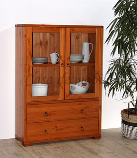 Massivholz Anrichte Schrank mit Glastüren und Schubladen CONTRA 89x122x33cm kiefer massiv provence lackiert Casa de mobila Goslar
