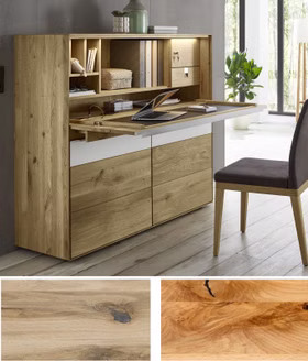 Massivholz Sekretär-Funktion Home Office Ramos 120x127x47cm Asteiche oder Astbuche geölt Casa de mobila Goslar