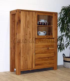 Massivholz Esszimmerschrank Rustikal 119x155x45cm WOODSTOCK Wildeiche massiv natur geölt Casa de mobila Goslar