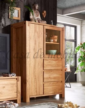 Massivholz geschirrschrank Rustikal 119x155x45cm WOODSTOCK Wildeiche massiv natur geölt Casa de mobila Goslar