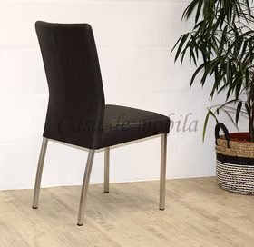 Polsterstuhl 45x92x59cm CARLA1 Lederbezug Beine Edelstahl gebürstet Polsterstuhl mit dunkelbraunem Lederbezug und Metallbeinen aud Edelstahl gebürstet