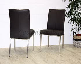 Polsterstuhl 45x92x59cm CARLA1 Lederbezug Beine Edelstahl gebürstet 2 schöne dunkelbraune Polsterstühle mit Lederbezug und viereckigen Beinen aus gebürstetem Edelstahl