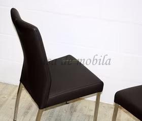 Polsterstuhl 45x92x59cm CARLA1 Lederbezug Beine Edelstahl gebürstet bequemer stuhl mit echtem Lederbezug dunkelbraun Beine aus Edelstahl viereckig gebürstet