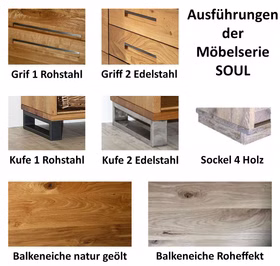 Vitrine schmal links SOUL 75x195x42cm Rustikal Wildeiche geölt SOUL Ausfuehrungen Balkeneiche massiv geölt Casademobila Goslar