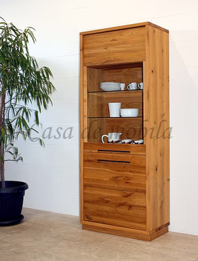 Vitrine schmal links SOUL 75x195x42cm Rustikal Wildeiche geölt Geschirrschrank mit holzsockel SOUL 75x195x42cm Rustikal Asteiche massiv geölt Casademobila Goslar
