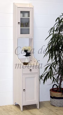 Massivholz Bad-Hochschrank COUNTRY 35x198x42cm Kiefer massiv weiß lasiert Casa de mobila Goslar