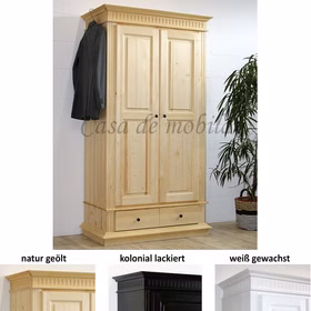 Kleiderschrank 110x205x58cm DAHLIA 2türig Fichte massiv geschlossener Sockel