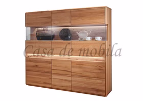 Massivholz Geschirrschrank mit Beleuchtung III OKER 164x152x44cm Kernbuche massiv natur geölt Casa de mobila Goslar