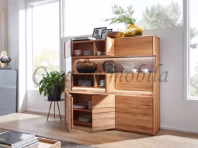 Massivholz Geschirrschrank mit Beleuchtung III OKER 164x152x44cm buche massiv natur geölt Casa de mobila Goslar
