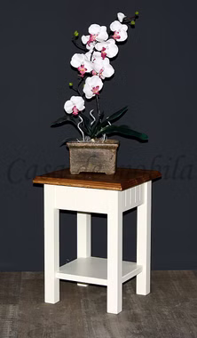 Massivholz Blumenhocker mit Ablage Landhaus Höhe 40 cm NORDIC HOME Kiefer weiß Holzplatte Wildeiche geölt casademobila Goslar