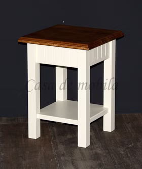 Massivholz Beistellhocker mit Ablage Landhaus Höhe 40 cm NORDIC HOME Kiefer weiß Holzplatte Wildeiche geölt casademobila Goslar