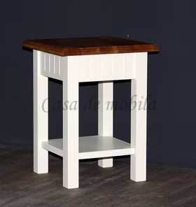 Massivholz Beistelltisch mit Ablage Landhaus Höhe 40 cm NORDIC HOME Kiefer weiß Holzplatte Wildeiche geölt casademobila Goslar