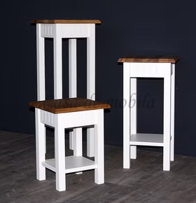 Gomab Landhaus Beistelltische 3Er Set NORDIC HOME Kiefer massiv weiß lackiert Holzplatte Wildeiche geölt casademobila Goslar