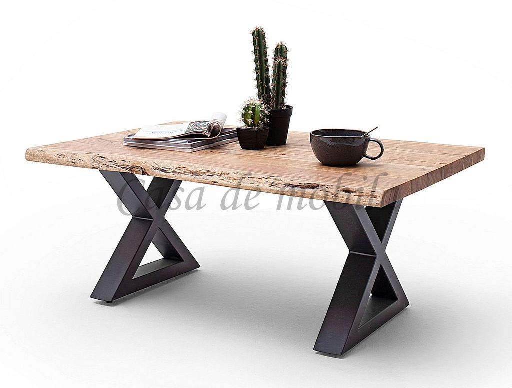 Massivholz Stubentisch mit Baumkante und metallbeine CARTAGENA 110x45x70cm  Akazie massiv natur lackiert | Massivholzmoebel-Experte