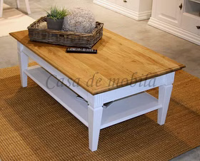 Massivholz Couchtisch mit ablageboden COUNTRY HOME 120x48x75cm Kiefer massiv weiß Wildeiche geölt, 1036221601 Casa de mobila Goslar