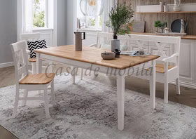Bank 180cm COUNTRY HOME Kiefer weiß,Eiche geölt Küchenbank mit stauraum und Armlehne landhaus 180cm Kiefer weiss Wildeiche massiv geoelt Casa de mobila Goslar