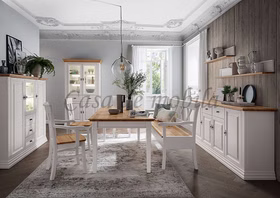 Bank 180cm COUNTRY HOME Kiefer weiß,Eiche geölt Esszimmer-bank mit stauraum und Armlehne landhaus 180cm Kiefer weiss Wildeiche massiv geoelt Casa de mobila Goslar