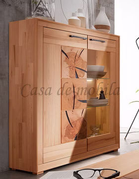 Naturtholz kommode mit glastür mit Hirnholz 2tuerig kernbuche massiv geölt casademobila