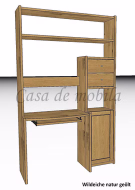 Büro-Regal 134x217x51/33cm CONTRA Wildeiche massiv natur geölt Casa de mobila