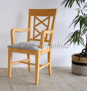 Armlehnstühle 52x100x48cm MALAGA Pinie mediterraneo gebürstet Polster grau Casa de mobila Goslar
