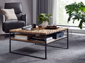 Massivholz Couchtisch mit ablage Zacharias 75x40x75cm Wildeiche massiv natur geölt Metall schwarz Industrie G+K Casademobila Goslar