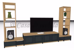 Massivholz Wohnwand CONTRA 330x180x46/33cm Kiefer massiv 2farbig gelaugt geölt anthrazitgrau Casa de mobila Goslar
