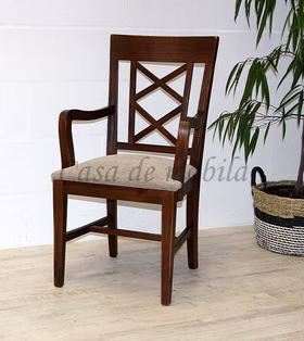 Armlehnstuhl 52x100x48cm ROSSIO Pinie nussbaumfarben Polster beige von Casademobila Goslar
