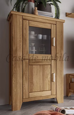 Massivholz Highboard mit Glastür links LOFT 80x139x47cm Eiche massiv natur geölt Casa de mobila Goslar