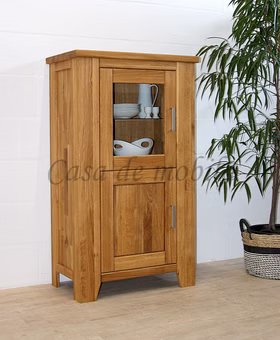 Echtholz highboard mit glastür Klein links LOFT 80x139x47cm Eiche massiv natur geölt Casa de mobila Goslar