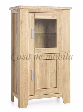Massivholz Vitrinenschrank Klein rechts LOFT 80x139x47cm Eiche massiv natur geölt Casa de mobila Goslar