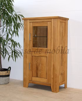 Massivholz Vitrinenschrank Klein rechts LOFT 80x139x47cm Eiche massiv natur geölt Casa de mobila Goslar