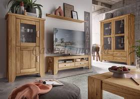 Massivholz Wohnwand, Anbauwand LOFT Set komplett 4teilig Eiche massiv natur geölt Casa de mobila Goslar Massivholz Wohnwand, Anbauwand LOFT Set komplett 4teilig Eiche massiv natur geölt Casa de mobila Goslar