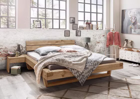 Holzbett Doppelbett mit 2er kopfteil sondermaß 220 cm WOODSTOCK Asteiche massiv natur geölt mit Wuchsrissen Casa de mobila Goslar