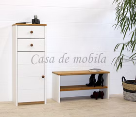 Dielenkommode schmal CONTRA 47x123x33cm Kiefer massiv weiß gelaugt geölt / Wildeiche natur geölt Casa de mobila Goslar