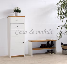 Massivholz Flurkommode CONTRA 47x123x33cm Kiefer massiv weiß gelaugt geölt / Wildeiche natur geölt Casa de mobila Goslar