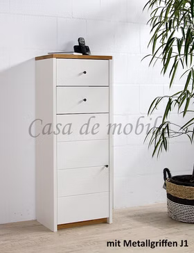 Hochkommode CONTRA 47x123x33cm Kiefer massiv weiß gelaugt geölt / Wildeiche natur geölt Casa de mobila Goslar