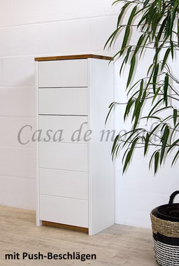 Hochschrank schmal CONTRA 47x123x33cm Kiefer massiv weiß gelaugt geölt / Wildeiche natur geölt Casa de mobila Goslar