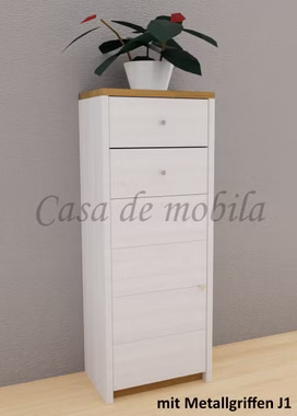 kommode schmal hoch CONTRA 47x123x33cm Kiefer massiv weiß gelaugt geölt / Wildeiche natur geölt Casa de mobila Goslar