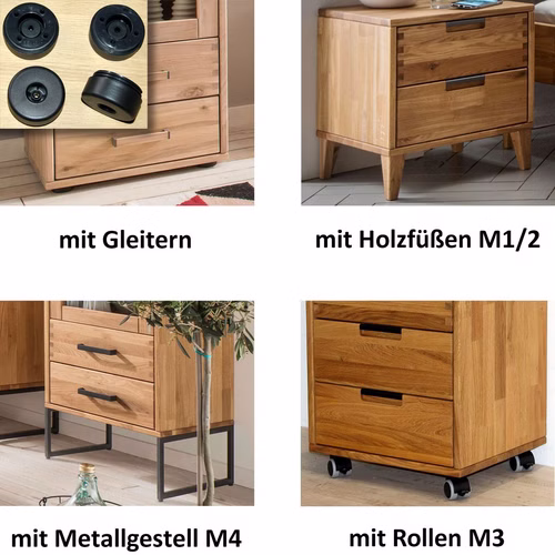 Kommode mit metallbeine schmal MIDO 90x70x32cm Eiche massiv natur, bianco, nußbaumfarben geölt von Casademobila Goslar